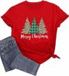 festive christmas tree print tee: leopard and plaid casual short sleeve top for women logo