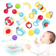 eners 16 pcs baby rattle teethings toys: grab, spin & shake for infants 0-12 months - includes storage box logo