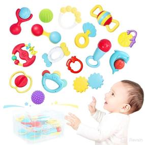 img 4 attached to Eners 16 Pcs Baby Rattle Teethings Toys: Grab, Spin & Shake for Infants 0-12 Months - Includes Storage Box