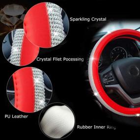 img 1 attached to Red Leather Steering Wheel Cover With Crystal Rhinestones - Universal Fit 15 Inch Anti-Slip Bling Bling Protector For Women Girls
