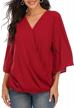 chic st. jubileens women's 3/4 sleeve chiffon wrap blouse with v-neck- elegant casual top logo