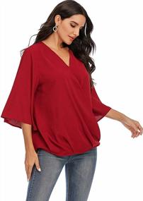 img 1 attached to Chic St. Jubileens Women'S 3/4 Sleeve Chiffon Wrap Blouse With V-Neck- Elegant Casual Top