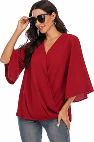 img 3 attached to Chic St. Jubileens Women'S 3/4 Sleeve Chiffon Wrap Blouse With V-Neck- Elegant Casual Top