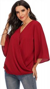 img 2 attached to Chic St. Jubileens Women'S 3/4 Sleeve Chiffon Wrap Blouse With V-Neck- Elegant Casual Top