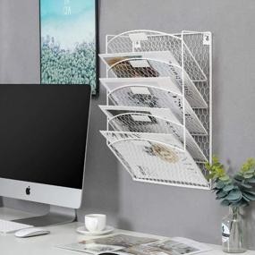 img 2 attached to White Chicken Wire Wall Mount File Rack Folders With 5 Tiers - TQVAI Wall Hanging File Holder