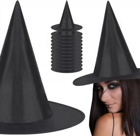 img 1 attached to 12 шт., шляпа ведьмы на Хэллоуин-черные шляпы ведьм для подвесных украшений, аксессуары для костюмов для взрослых и детей для женщин, вечеринки на открытом воздухе