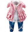 3pcs stylish outfit for little girls: leather hoodie, lace t-shirt & denim jeans (6m-4y) logo