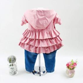 img 3 attached to 3Pcs Stylish Outfit For Little Girls: Leather Hoodie, Lace T-Shirt & Denim Jeans (6M-4Y)