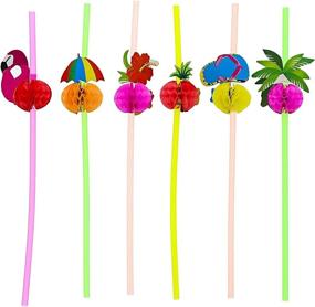 img 2 attached to 🍹 100-Pack of Blue Panda Tropical Hawaiian Beach Theme Disposable Drinking Straws for Margaritas and Cocktails, Assorted Designs