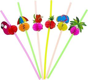 img 1 attached to 🍹 100-Pack of Blue Panda Tropical Hawaiian Beach Theme Disposable Drinking Straws for Margaritas and Cocktails, Assorted Designs