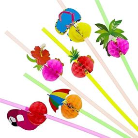 img 4 attached to 🍹 100-Pack of Blue Panda Tropical Hawaiian Beach Theme Disposable Drinking Straws for Margaritas and Cocktails, Assorted Designs