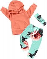 floral long sleeve hoodie and pants set with headband for baby girls logo