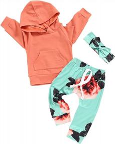 img 4 attached to Floral Long Sleeve Hoodie And Pants Set With Headband For Baby Girls