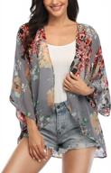 floral kimono cardigan for women: sheer 3/4 sleeve loose shawl cape, chiffon beach cover-up, and casual blouse top logo