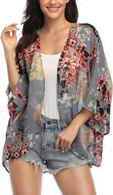 img 2 attached to Floral Kimono Cardigan For Women: Sheer 3/4 Sleeve Loose Shawl Cape, Chiffon Beach Cover-Up, And Casual Blouse Top
