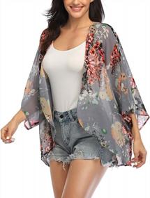 img 1 attached to Floral Kimono Cardigan For Women: Sheer 3/4 Sleeve Loose Shawl Cape, Chiffon Beach Cover-Up, And Casual Blouse Top