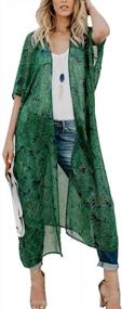 img 4 attached to Women'S Plus Size Sheer Chiffon Kimono Cardigan With Floral Print - Loose Cover Up Outwear Blouse Tops