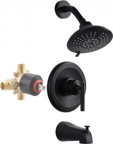 img 4 attached to WOWOW Matte Black Shower Faucet Set With Tub Spout And 6-Inch Rain Shower Head, Brass Shower System Single Handle Tub And Shower Trim Kit (Valve Included)