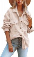women's oversized fleece jacket button down sherpa shacket warm teddy coat with pockets logo