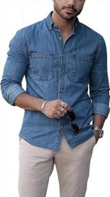img 4 attached to Mens Denim Button Down Shirt - Long Sleeve Collared Casual Work Regular Fit Jean Top