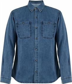 img 2 attached to Mens Denim Button Down Shirt - Long Sleeve Collared Casual Work Regular Fit Jean Top