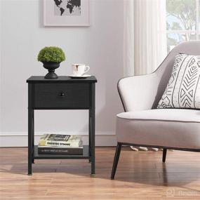 img 2 attached to 🌙 VECELO Modern X-Design Night Stand: Stylish End Side Table with Drawer & Storage Shelf - Black