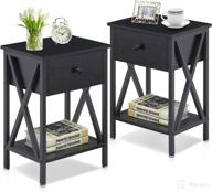 🌙 vecelo modern x-design night stand: stylish end side table with drawer & storage shelf - black логотип