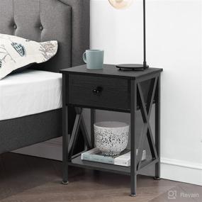 img 1 attached to 🌙 VECELO Modern X-Design Night Stand: Stylish End Side Table with Drawer & Storage Shelf - Black