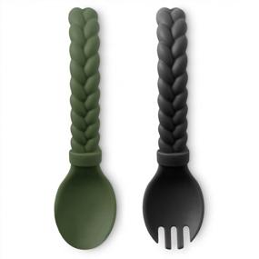img 4 attached to Introducing The Itzy Ritzy Silicone Spoon & Fork Set: Perfect Baby Utensils For Self-Feeding With Comfortable Braided Handles In Camo/Midnight Design, Eco-Friendly, And Safe For 6 Months And Up!