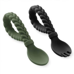 img 3 attached to Introducing The Itzy Ritzy Silicone Spoon & Fork Set: Perfect Baby Utensils For Self-Feeding With Comfortable Braided Handles In Camo/Midnight Design, Eco-Friendly, And Safe For 6 Months And Up!