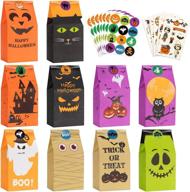 halloween candy bag set - 80 pieces of goodie bags for trick or treating with 84 stickers, mini paper treat bags for snacks and halloween party favors logo