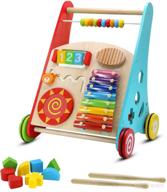 🚶 pidoko kids wooden baby walker - fun and educational push-pull learning walking toy for boys and girls - multi-activity centre for toddlers логотип