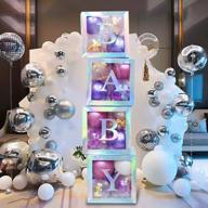 silver transparent baby shower blocks with letter decorations for girls boys birthday neutral gender reveal party (4 pcs) логотип