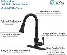img 1 attached to Matte Black BWE Kitchen Faucet With 3 Spray Modes And Pull Out Sprayer - High Arc Single Handle Gooseneck Sink Faucet For Farmhouse And Commercial Use - Lead-Free Single Lever With Deck Plate