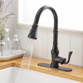 img 2 attached to Matte Black BWE Kitchen Faucet With 3 Spray Modes And Pull Out Sprayer - High Arc Single Handle Gooseneck Sink Faucet For Farmhouse And Commercial Use - Lead-Free Single Lever With Deck Plate