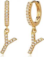 18k gold plated huggie hoop letter earrings with shimmering cz diamonds - personalized initial alphabet dangle drops for women, hypoallergenic and simple - perfect gift from a to z by fettero logo