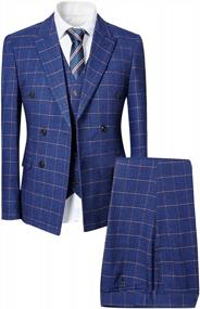 img 4 attached to Mens Blue Slim Fit 3 Piece Checked Suits Double Breasted Vintage Fashion