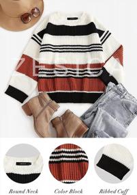 img 3 attached to ZESICA Striped Color Block Knitted Sweater - A Casual Loose Fit For Women