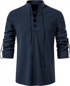 img 3 attached to LucMatton Men'S Vintage Cotton Long Sleeve Shirt With Lace-Up Front For Medieval, Viking, And Hippie Inspired Looks