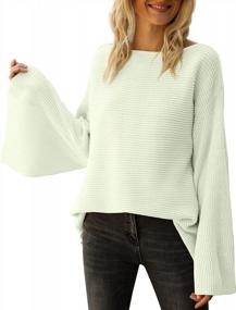 img 4 attached to CHERFLY Women'S Bell Sleeve Sweater Loose Fit Knitted Pullover Lightweight Knitwear