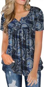 img 4 attached to Floral Henley Tunic Tops: Plus Size Casual Blouses For Women By FOLUNSI
