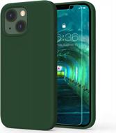 iphone 13 case with screen protector - milprox shockproof silicone bumper cover in pine green for 6.1" display and 2 cameras logo