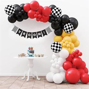 img 4 attached to 🏎️ Speedy Race Car Balloon Garland Kit - Race Car Birthday Decorations with Vibrant Checkered Balloons, Red, Black, White & Yellow Colors - Two Fast Cars Party Supplies