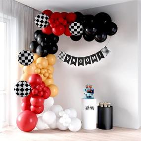 img 3 attached to 🏎️ Speedy Race Car Balloon Garland Kit - Race Car Birthday Decorations with Vibrant Checkered Balloons, Red, Black, White & Yellow Colors - Two Fast Cars Party Supplies