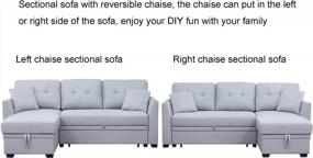 img 1 attached to Светло-серый реверсивный секционный диван-кровать с шезлонгом для хранения и выдвижной кроватью - Moxeay 3 Диваны для гостиной
