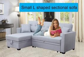 img 3 attached to Светло-серый реверсивный секционный диван-кровать с шезлонгом для хранения и выдвижной кроватью - Moxeay 3 Диваны для гостиной