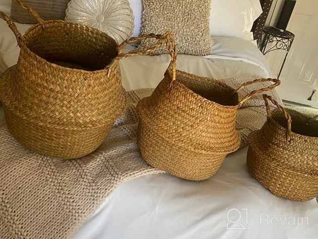 img 1 attached to 3 Pack Foldable Woven Seagrass Plant Basket With Handles - Ideal For Storage, Laundry, Picnic & More! review by Josh Zuvers