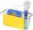 stainless steel rustproof sink caddy hulisen 4 in 1 sponge holder with dish brush & retractable cloth hanger - adhesive installation, no drilling logo