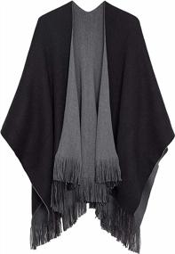 img 4 attached to Versatile Women'S Tassel Knit Poncho Cape With V-Cut And Reversible Design For Fashionable Layering And Wrapping