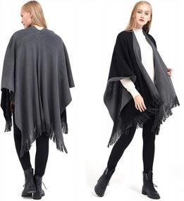 img 2 attached to Versatile Women'S Tassel Knit Poncho Cape With V-Cut And Reversible Design For Fashionable Layering And Wrapping